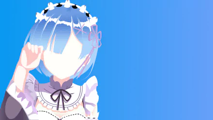 HD PC desktop wallpaper featuring Rem from the anime Re:Zero - Starting Life in Another World, depicted with a faceless art style against a blue gradient background.