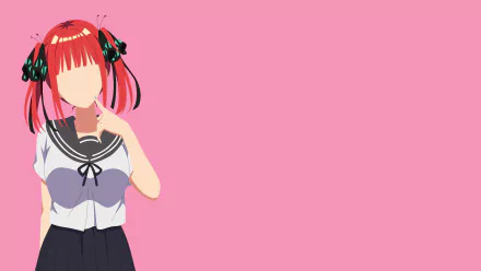 Anime character Nino Nakano from The Quintessential Quintuplets in a sailor school uniform on a pink background — 4K Ultra HD PC desktop wallpaper.