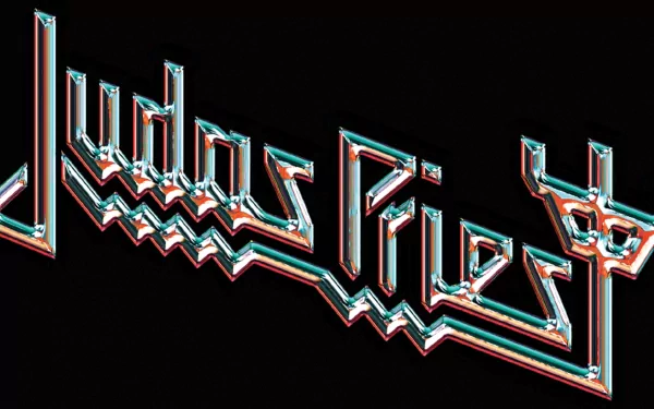 HD PC desktop wallpaper featuring the Judas Priest logo in a bold, metallic 3D design on a black background, celebrating the iconic music band.