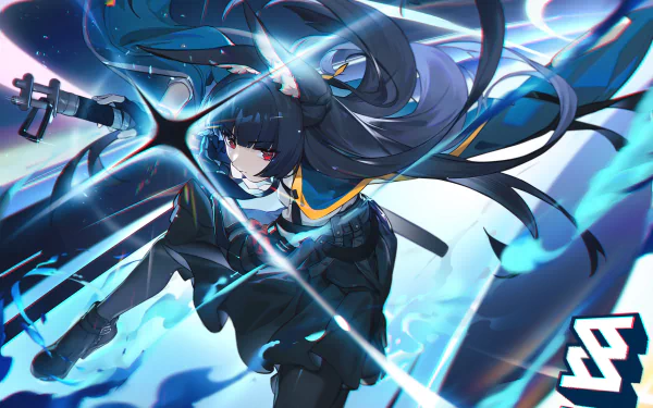 4K Ultra HD PC wallpaper featuring Miyabi from the video game Zenless Zone Zero in a dynamic, action-packed pose with vibrant blue and black tones.