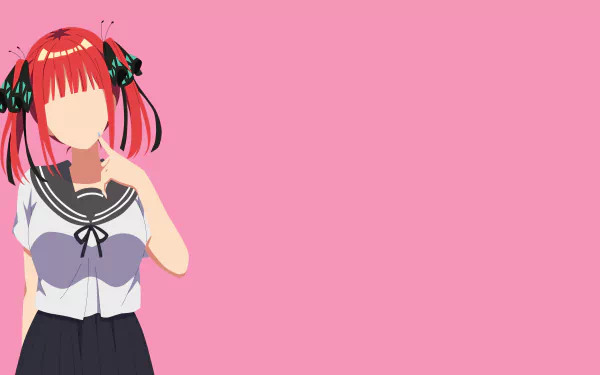 Anime character Nino Nakano from The Quintessential Quintuplets in a sailor school uniform on a pink background — 4K Ultra HD PC desktop wallpaper.