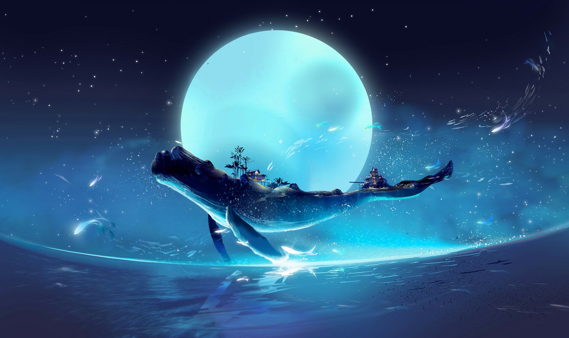 Download Fantasy Whale HD Wallpaper by XiaoLing Liu