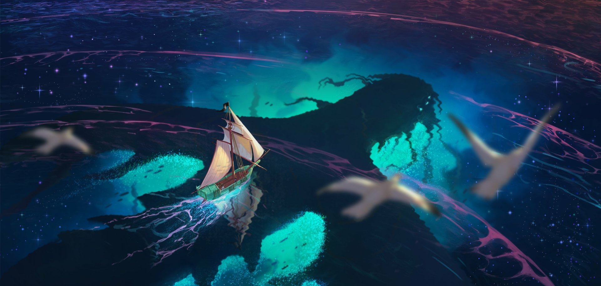 Download Ship Fantasy Sea Monster HD Wallpaper by Carson Daniel Lowmiller