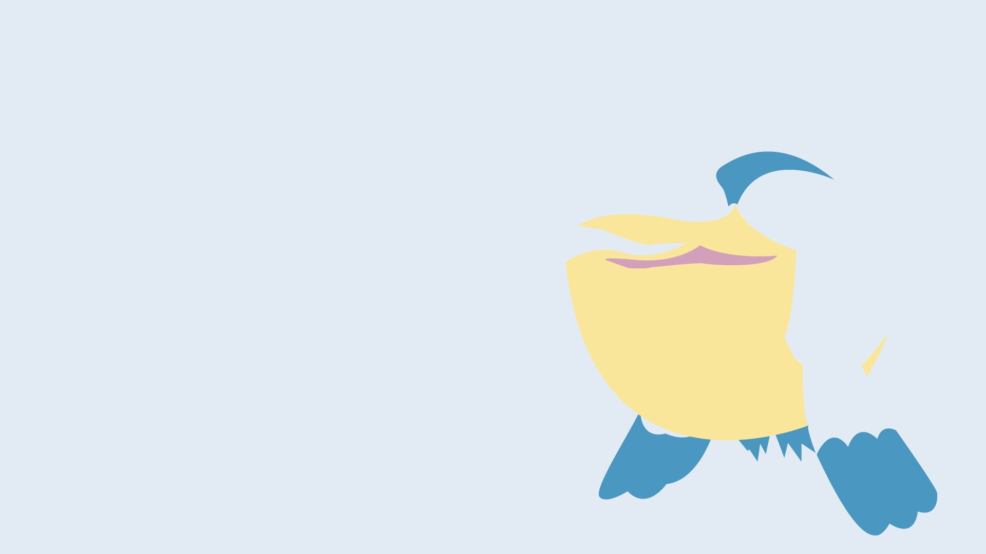 Minimalist anime-style HD PC desktop wallpaper featuring Pelipper, the flying water Pokémon, rendered in soft pastel tones against a pale blue background.