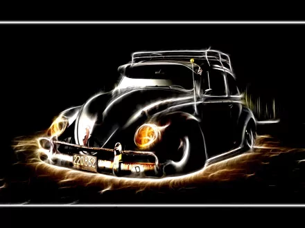 HD desktop wallpaper featuring a glowing, stylized Volkswagen Beetle vehicle against a dark background.