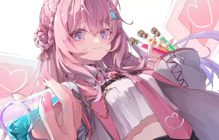 HD anime-style desktop wallpaper featuring Hakui Koyori, a Virtual YouTuber from hololive, with pink hair and a vibrant, playful expression.