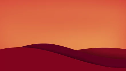 Minimalist 4K Ultra HD desktop wallpaper featuring smooth red hills and mountains under a warm yellow-orange sunset sky.