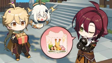 chibi Shikanoin Heizou Paimon (Genshin Impact) Aether (Genshin Impact) video game Genshin Impact HD Desktop Wallpaper | Background Image