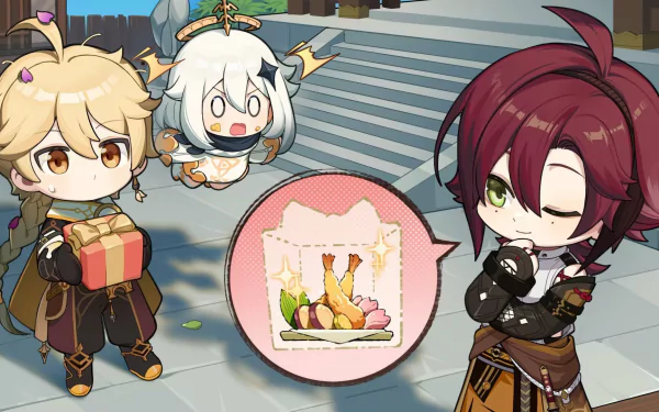 chibi Shikanoin Heizou Paimon (Genshin Impact) Aether (Genshin Impact) video game Genshin Impact HD Desktop Wallpaper | Background Image