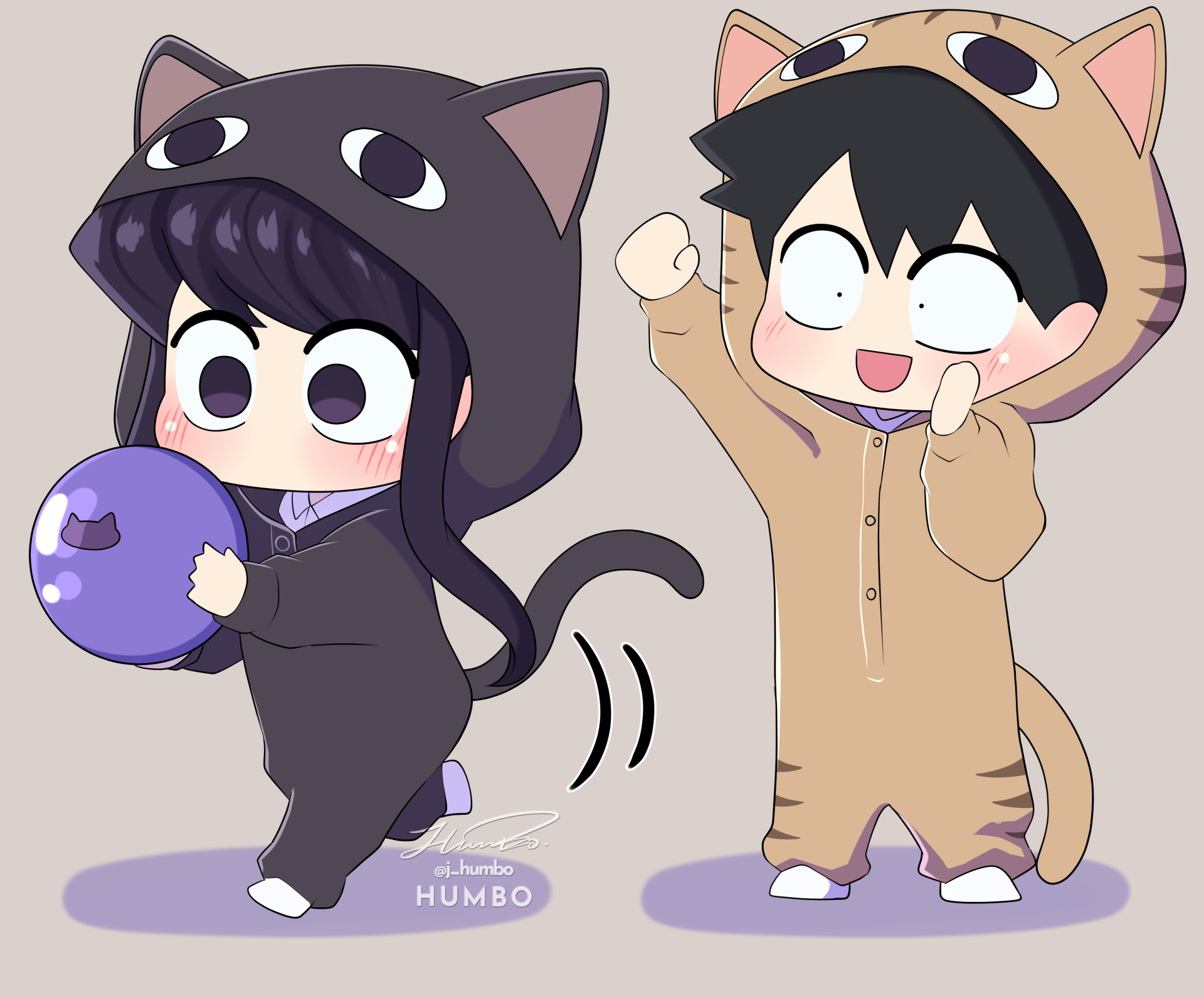 Komi & Tadano: Kawaii Cat Onesies — 4K Anime Wallpaper by ハンボ