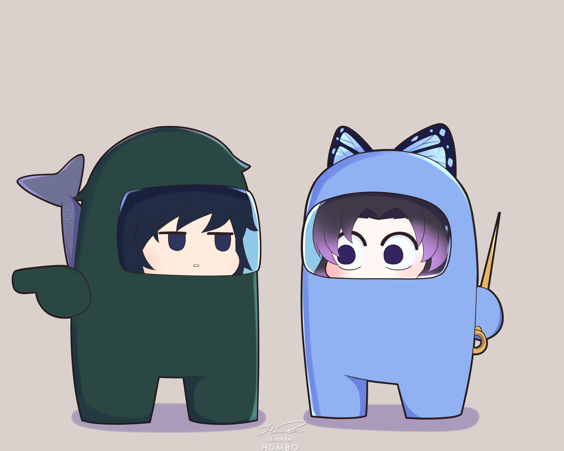 Demon Slayer Chibi Duo — Shinobu & Giyuu 4K Ultra HD Wallpaper by ハンボ