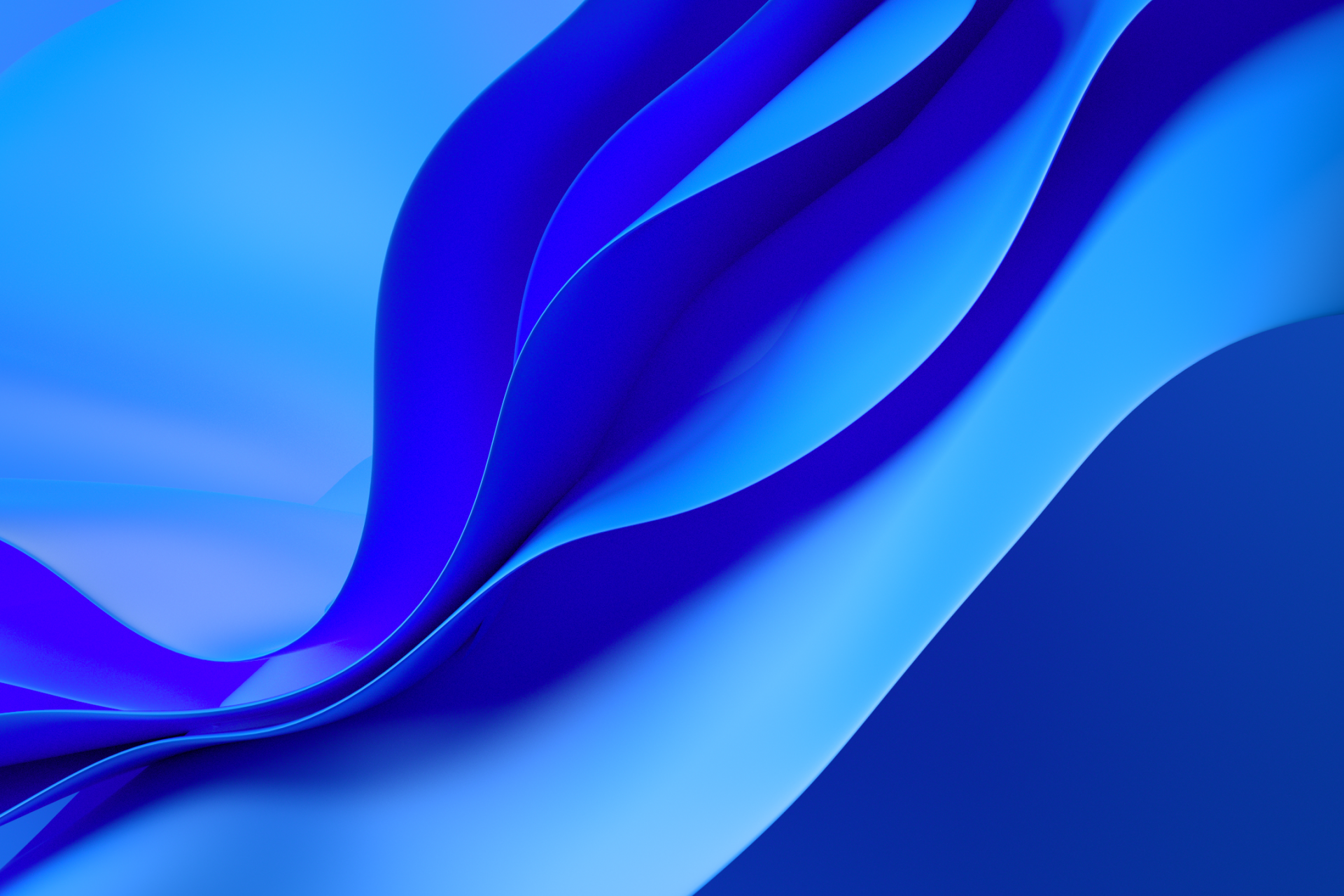 Minimalist abstract blue Windows 11 HD desktop wallpaper with flowing layered waves and soft gradients creating a serene PC background.