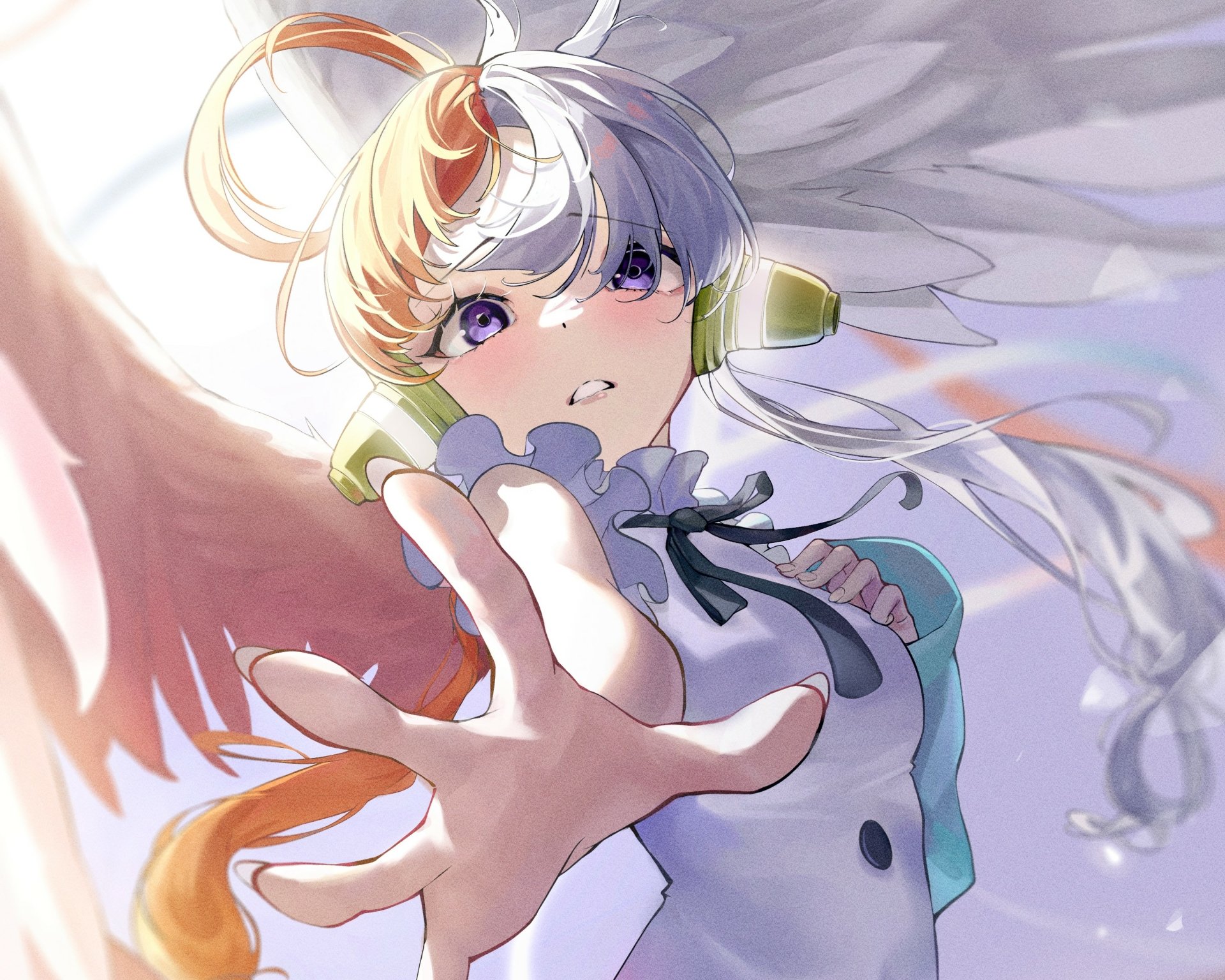 HD PC desktop wallpaper featuring Uta from the anime One Piece, depicted with angelic wings and reaching out with a determined expression.