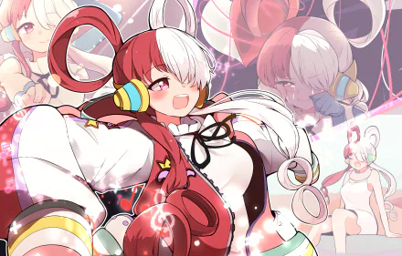 Vibrant 4K Ultra HD anime wallpaper featuring Uta from One Piece Film: RED with dynamic poses and colorful, energetic background elements.