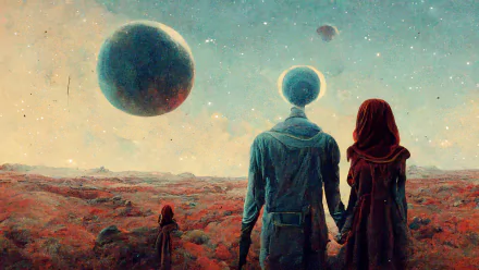  A couple looking up into space