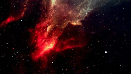 Vivid red nebula and starfield against dark space — 2K Quad HD PC desktop wallpaper and background.