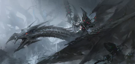 4K Ultra HD anime wallpaper featuring a dark, menacing dragon and armored warrior from Yu-Gi-Oh!, set against a misty, ominous background for PC desktop.