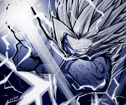 HD PC desktop wallpaper featuring Gohan Beast from Dragon Ball Super: Super Hero in dynamic anime style with intense energy and lightning effects.
