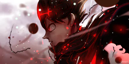 HD PC desktop wallpaper featuring Asta from the anime Black Clover, depicted with intense red and black tones in a dynamic, close-up profile view.