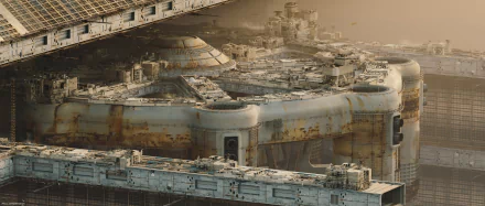 Sci‑Fi structure: rusted circular megastructure beneath a massive platform, heavy industrial detail and weathering; 2K Quad HD PC desktop wallpaper and background.