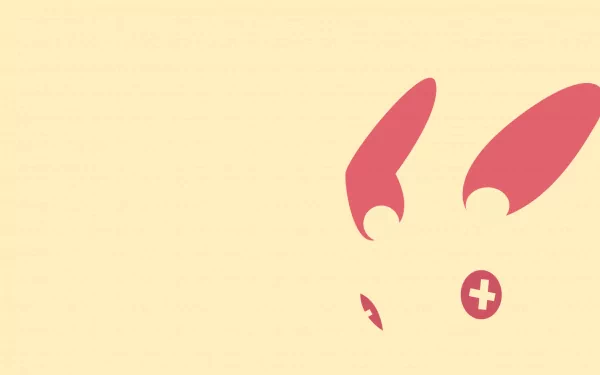 HD PC desktop wallpaper background featuring Plusle, the electric Pokémon, in minimalist anime style with pale backdrop, red ear shapes and a plus-sign cheek detail.