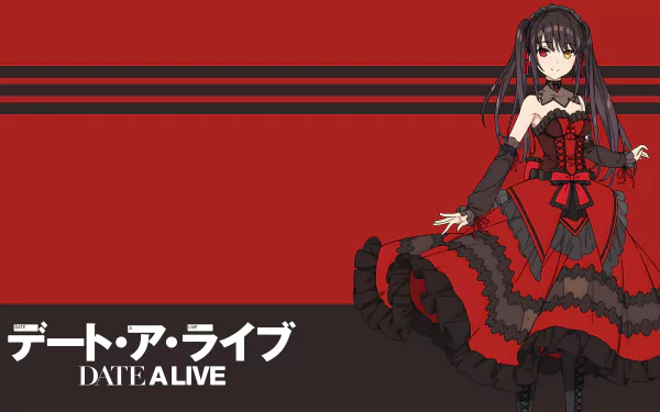 4K Ultra HD PC wallpaper featuring Kurumi Tokisaki from the anime Date A Live, dressed in a detailed red and black gothic outfit against a red background.