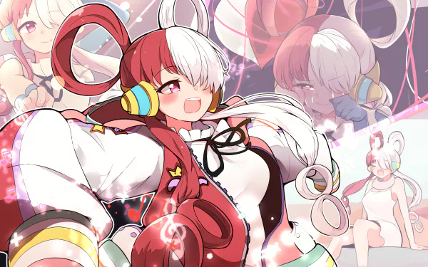 Vibrant 4K Ultra HD anime wallpaper featuring Uta from One Piece Film: RED with dynamic poses and colorful, energetic background elements.