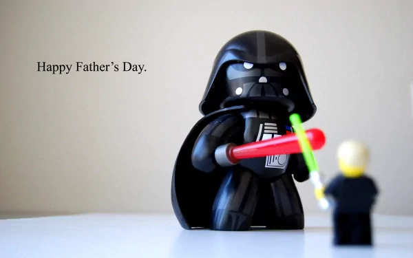 A humorous HD wallpaper featuring a playful Darth Vader figure and a small character, celebrating Father's Day with the text Happy Father's Day.