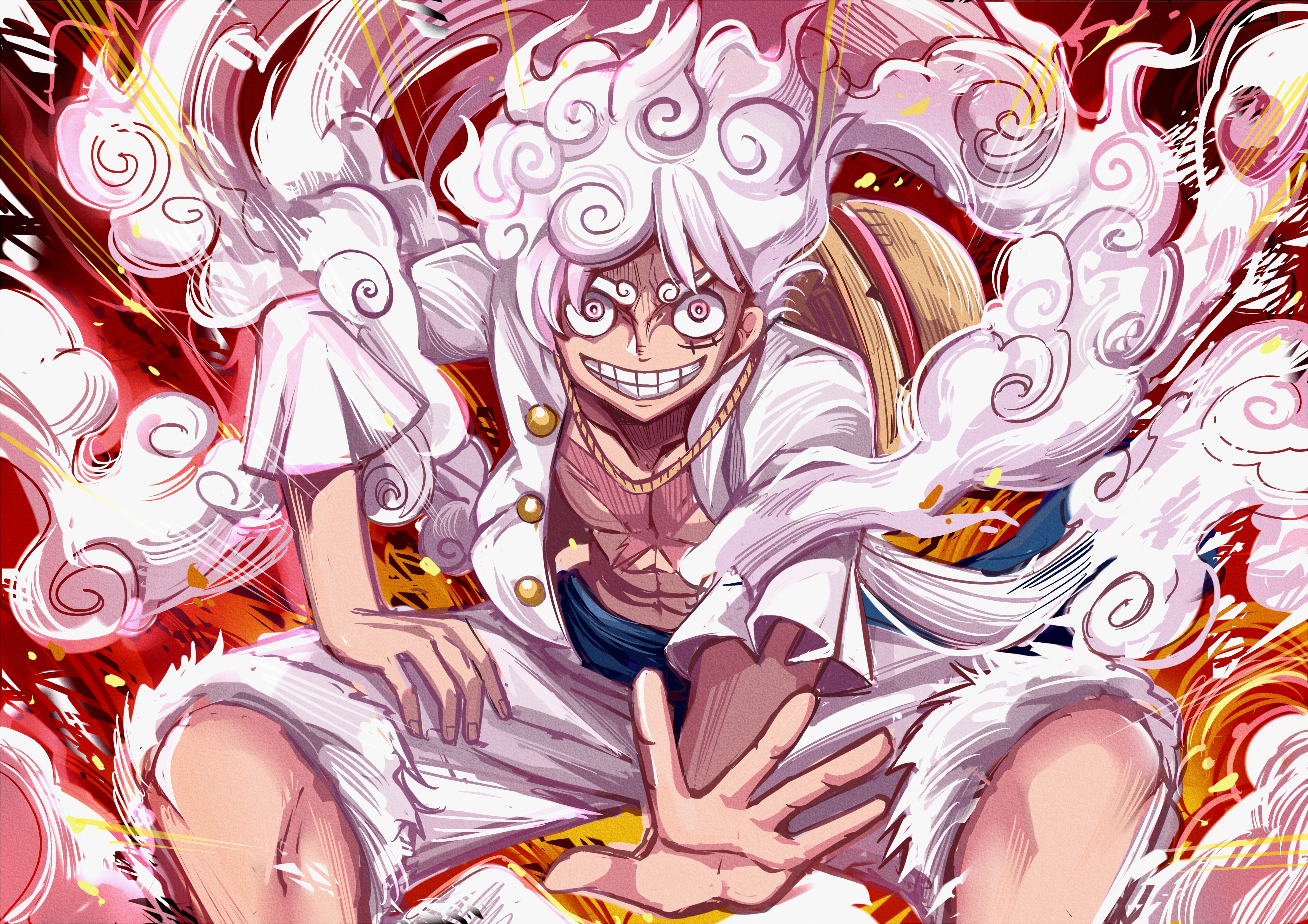 Video wallpaper Luffy Gear 5 with holding cybust lighting One Piece Anime