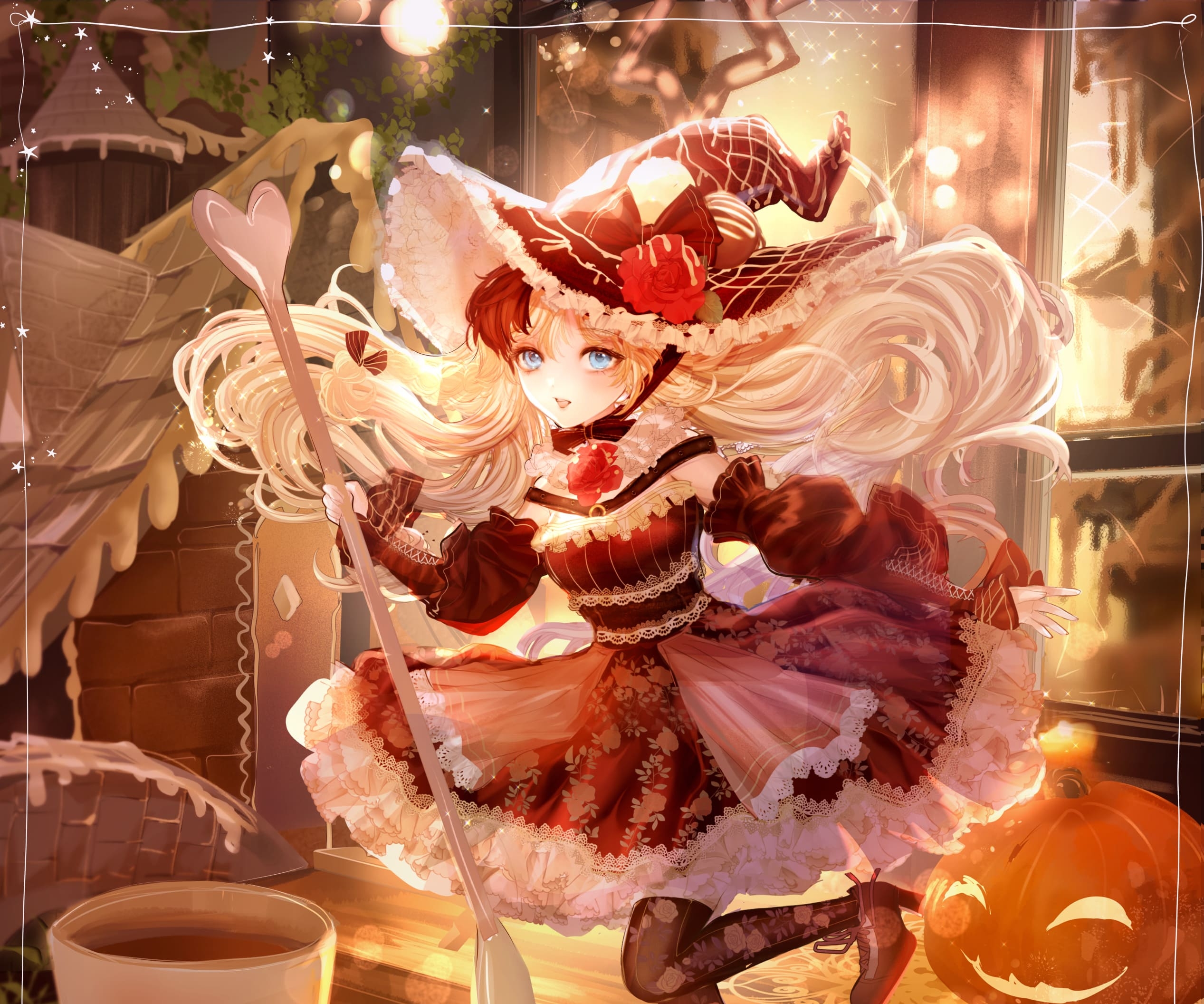 Anime girl, broom halloween, witch, moon, graveyard, Anime, HD phone  wallpaper | Peakpx