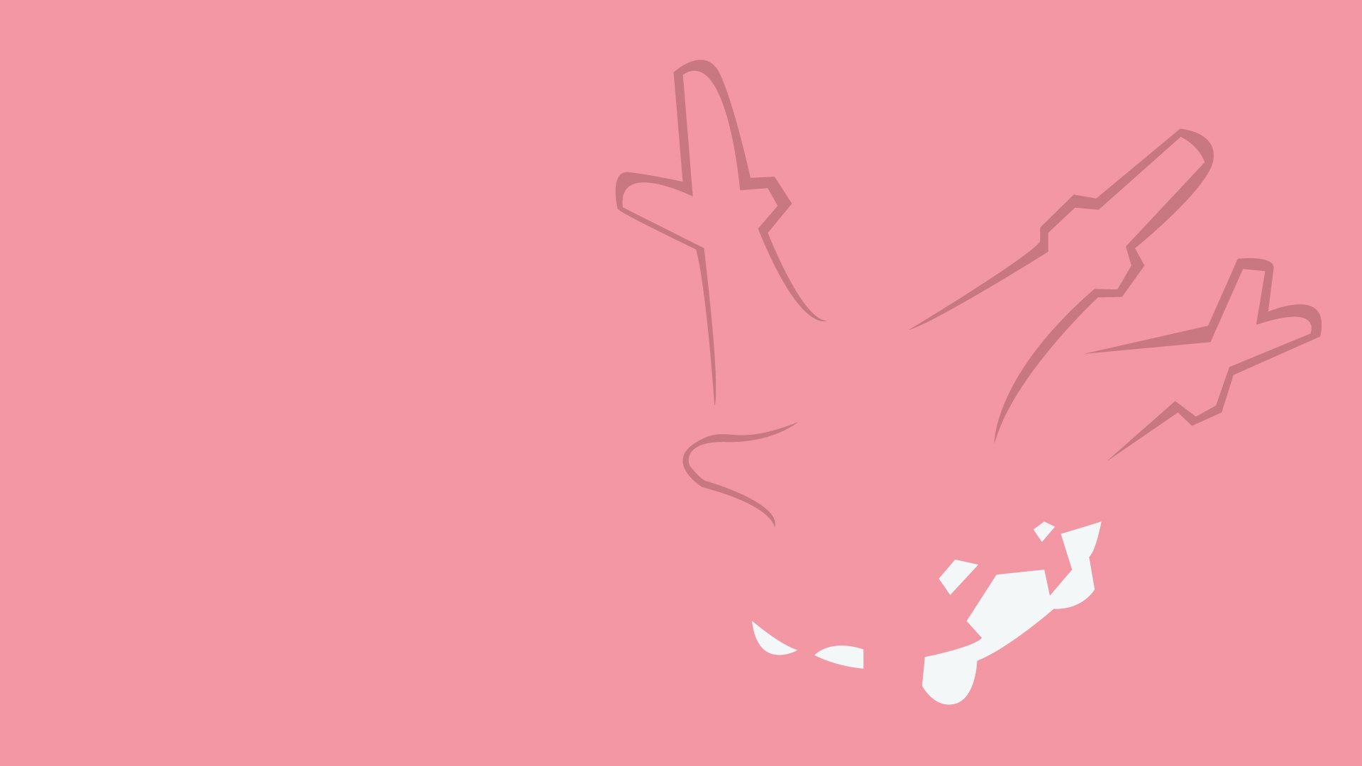 HD PC desktop wallpaper featuring a minimalist, anime-style silhouette of Corsola, the water Pokémon, set against a soft pink background.