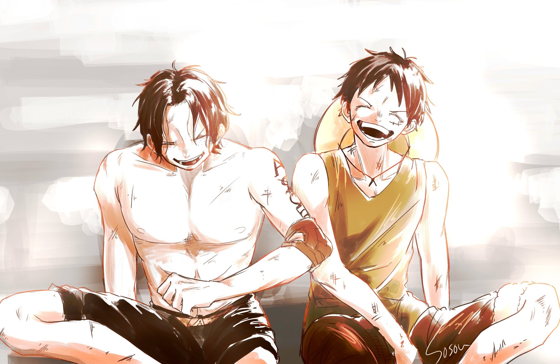 Download Monkey D. Luffy Portgas D. Ace Anime One Piece HD Wallpaper by 素爽 入江
