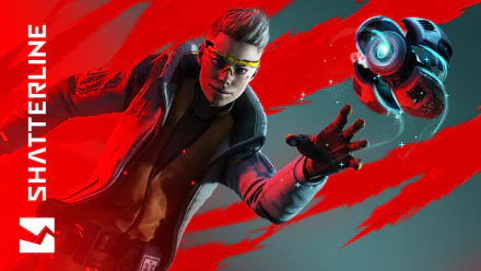 HD wallpaper featuring a Shatterline character with futuristic goggles and a dynamic red backdrop.