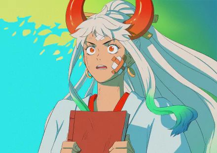 Yamato from One Piece featured in a vibrant 4K Ultra HD anime wallpaper with striking colors and dynamic expression, designed for PC desktop backgrounds.