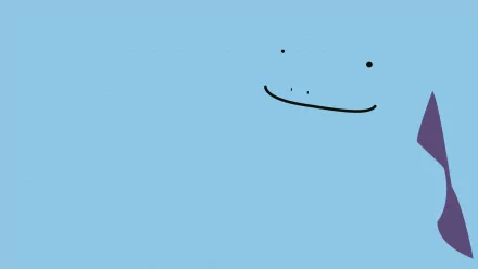 Minimalist HD PC desktop wallpaper of Quagsire, the water Pokémon, anime-style: pale blue background with Quagsire’s simple smiling face and a purple silhouette at the edge.