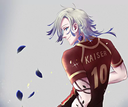 HD PC desktop wallpaper featuring Michael Kaiser from the anime Blue Lock, showcasing him in a dynamic pose with his name and number 10 on his jersey.