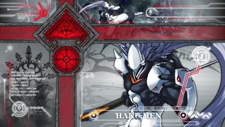HD PC wallpaper featuring a character from the video game BlazBlue: Continuum Shift in a futuristic, stylized design with red and gray accents.