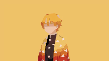 Minimalist 4K Ultra HD anime wallpaper of Zenitsu Agatsuma from Demon Slayer: Kimetsu no Yaiba, featuring bold geometric colors and clean design.