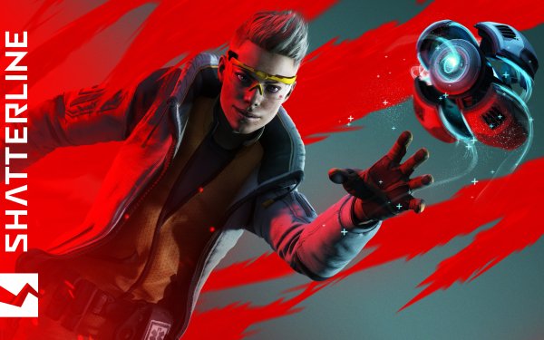 HD wallpaper featuring a Shatterline character with futuristic goggles and a dynamic red backdrop.