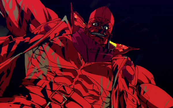 HD PC desktop wallpaper featuring Maine from the anime Cyberpunk: Edgerunners in a striking red cybernetic design.