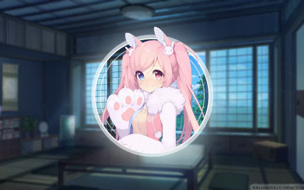 bunny girl pink hair bunny suit bunny ears picture-in-picture HD Desktop Wallpaper | Background Image