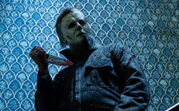 Michael Myers standing in a chilling Halloween Ends movie-themed HD desktop wallpaper and background.