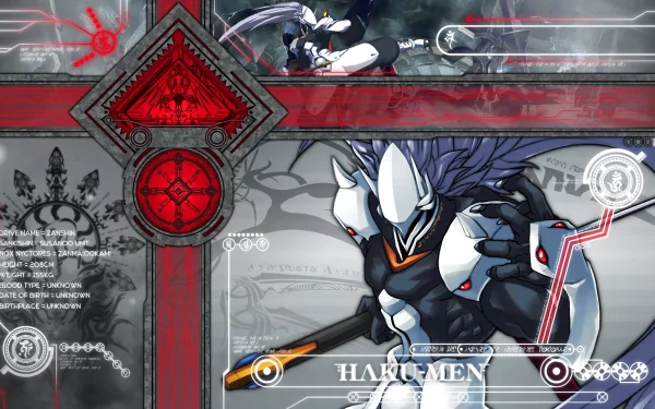 HD PC wallpaper featuring a character from the video game BlazBlue: Continuum Shift in a futuristic, stylized design with red and gray accents.