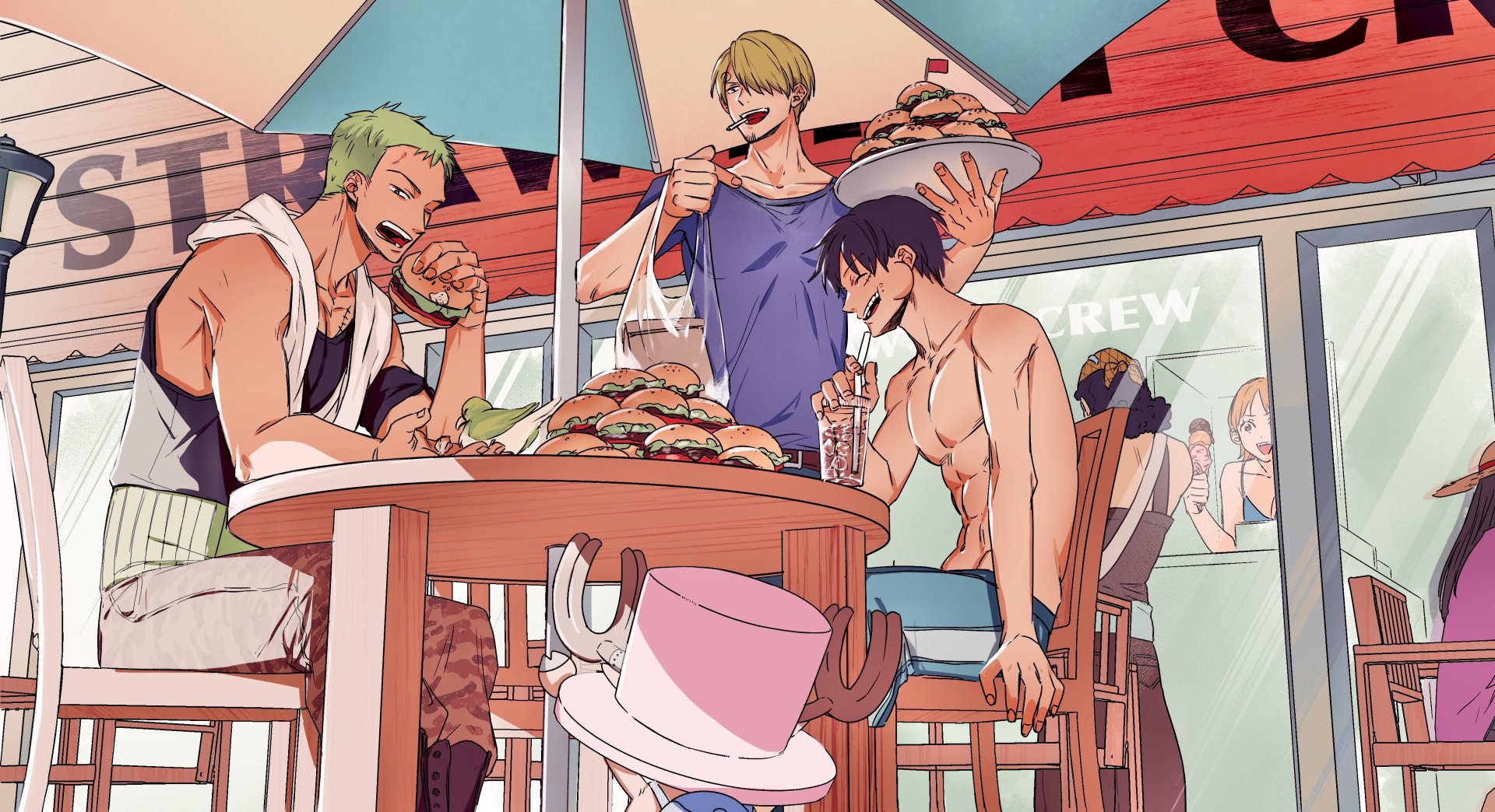 One Piece Legends Feast: Luffy, Zoro \u0026 Sanji in 4K Ultra HD Wallpaper  Delight by おぎの, image size:1920x1044