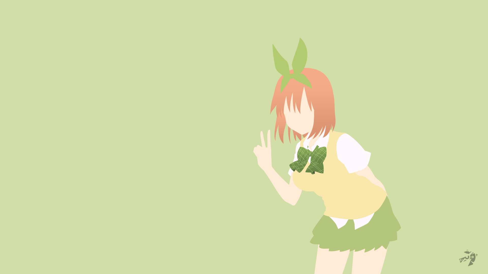 Minimalist 4K Ultra HD anime wallpaper featuring Yotsuba Nakano from The Quintessential Quintuplets in soft green tones on a light green background.