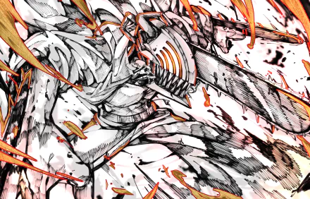 HD desktop wallpaper featuring Denji from the anime Chainsaw Man, showcasing an intense and dynamic scene with vibrant colors and striking imagery.