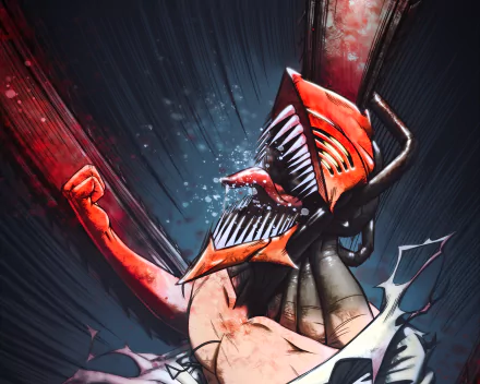 HD anime desktop wallpaper featuring Denji from Chainsaw Man with his iconic chainsaw head and clenched fist against a dark, dynamic background.