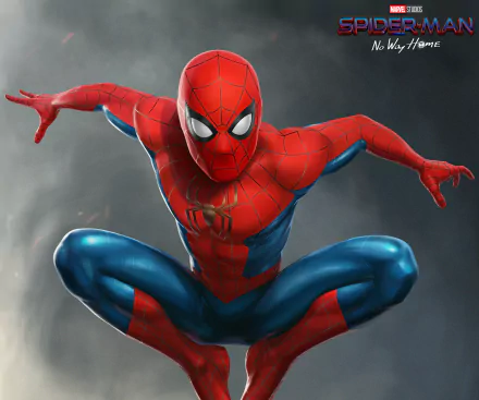 HD PC desktop wallpaper featuring Spider-Man in a dynamic pose from the movie Spider-Man: No Way Home against a smoky gray background.