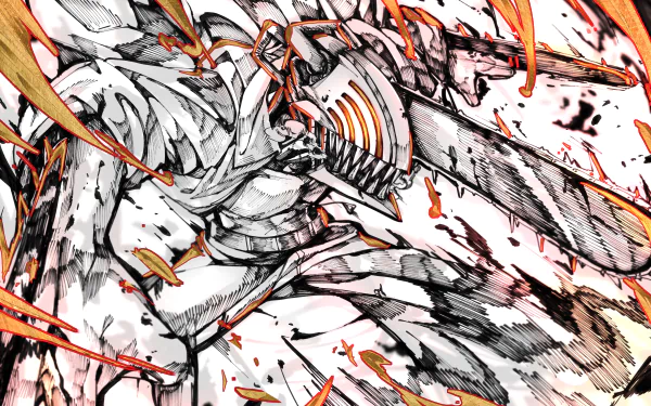 HD desktop wallpaper featuring Denji from the anime Chainsaw Man, showcasing an intense and dynamic scene with vibrant colors and striking imagery.