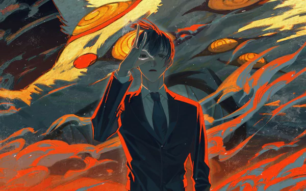 Aki Hayakawa from Chainsaw Man depicted with the Fox Devil, rendered in vivid 8K Ultra HD anime style for a dynamic PC desktop wallpaper.